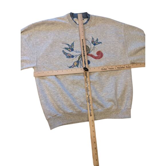 Vintage Jerzees Sweatshirt Women Large Embroidered Floral Pullover Retro 90s - Picture 5 of 15